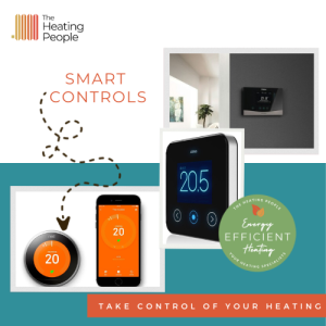 Google Nest smart thermostat and a smartphone.