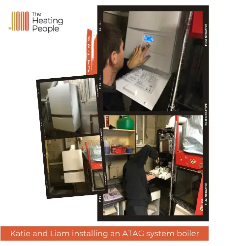 A system boiler being installed by Katie and Liam.