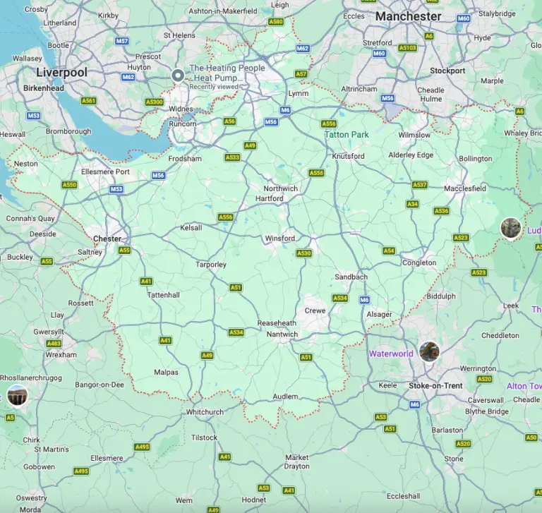 Map of cheshire heat pump installation