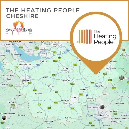 Map of The Heating People's heat pump installations in Cheshire